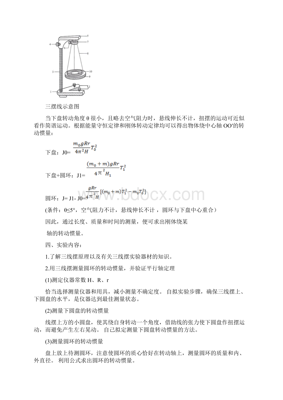 三线摆测刚体转动惯量实验报告带数据.docx_第2页