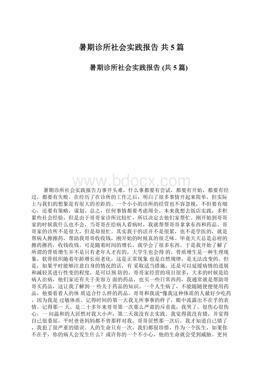 暑期诊所社会实践报告 共5篇.docx