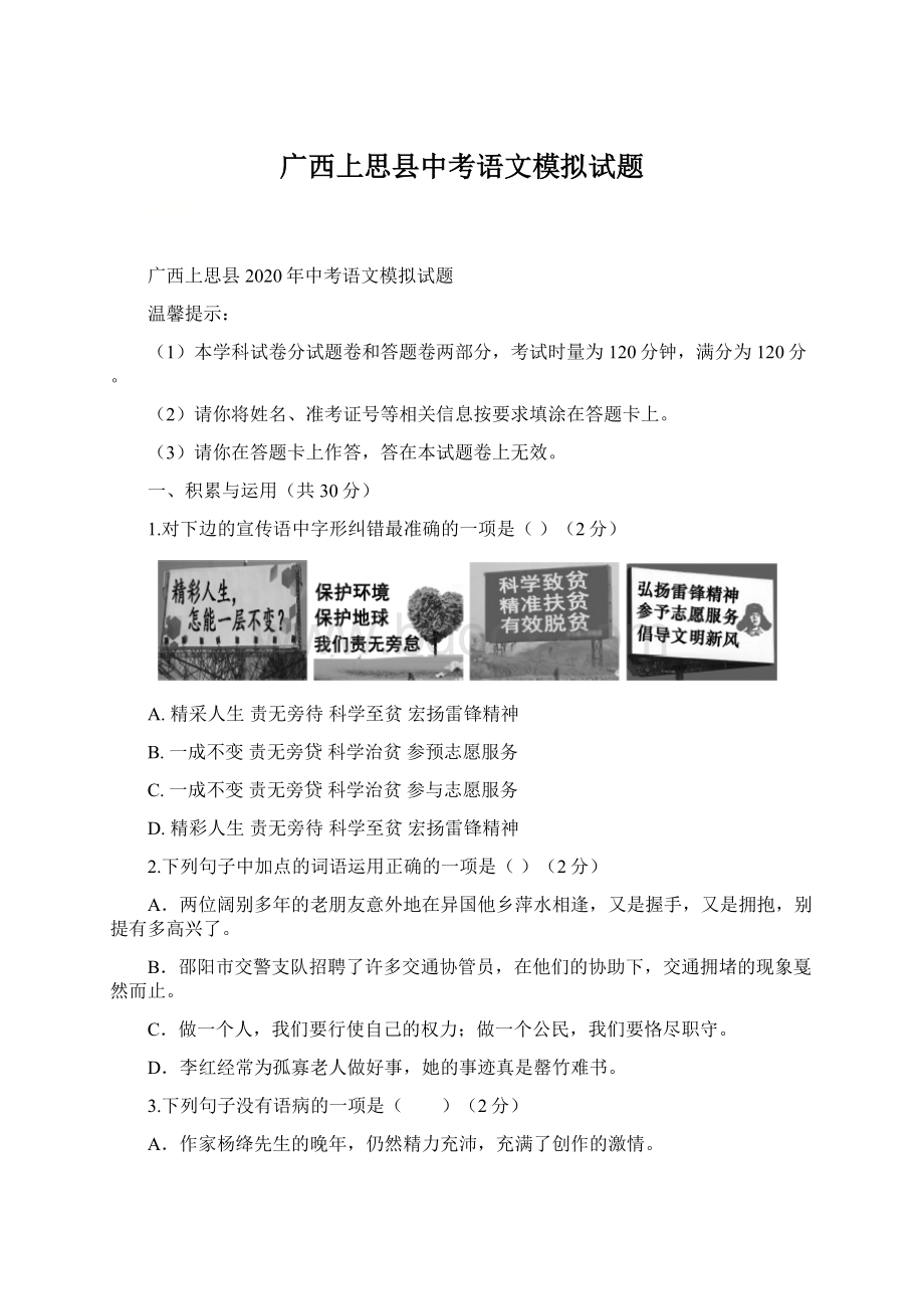 广西上思县中考语文模拟试题.docx_第1页