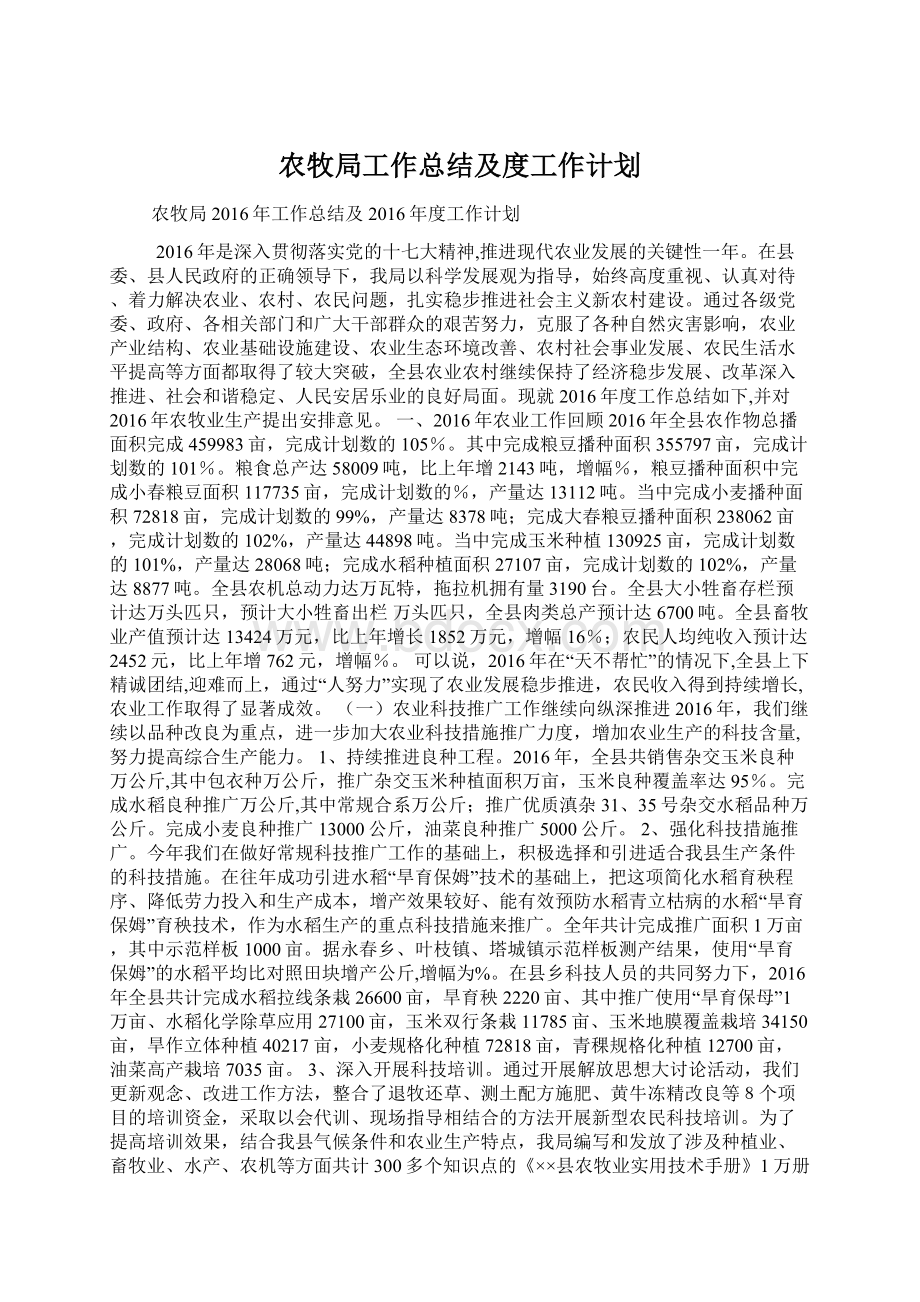 农牧局工作总结及度工作计划Word下载.docx_第1页