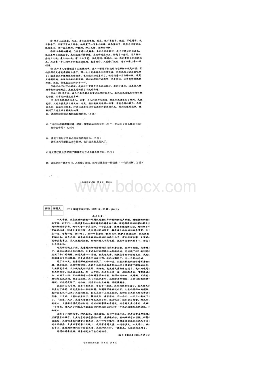 辽宁省兴城市学年七年级语文上学期期末质量检测试题扫描版新人教版Word下载.docx_第3页