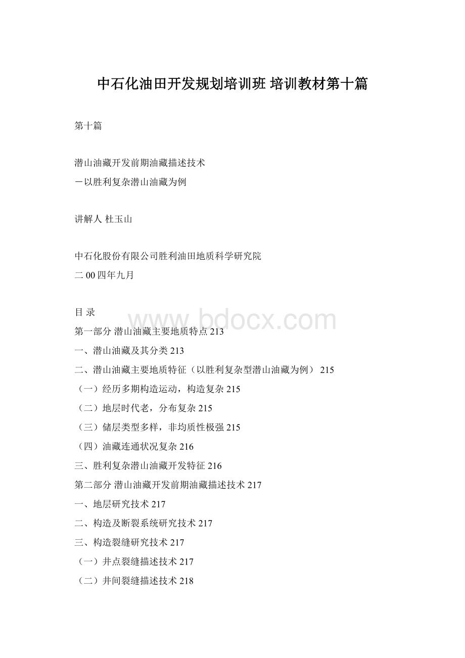 中石化油田开发规划培训班 培训教材第十篇.docx_第1页