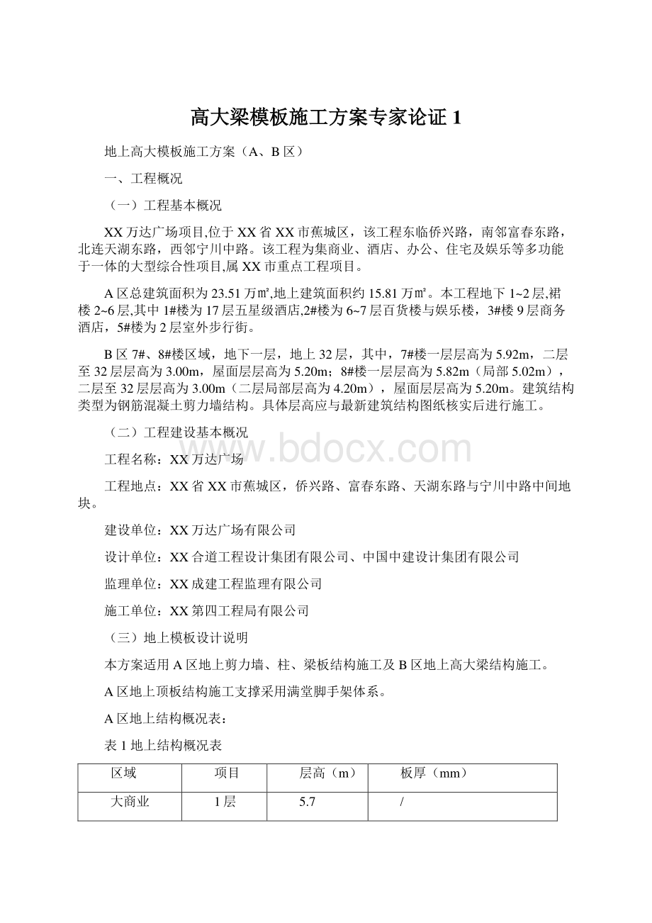 高大梁模板施工方案专家论证 1Word文档下载推荐.docx_第1页