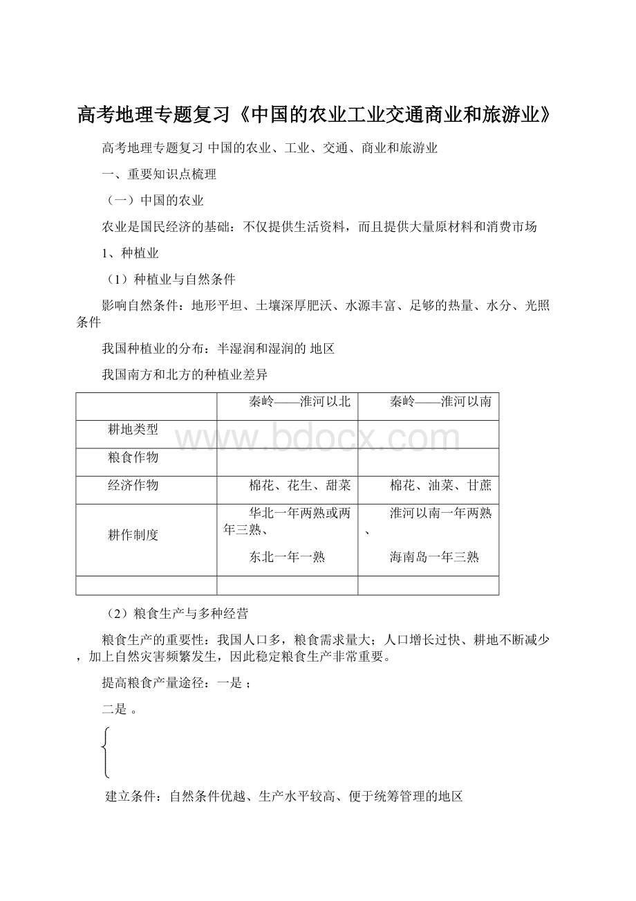 高考地理专题复习《中国的农业工业交通商业和旅游业》Word下载.docx_第1页