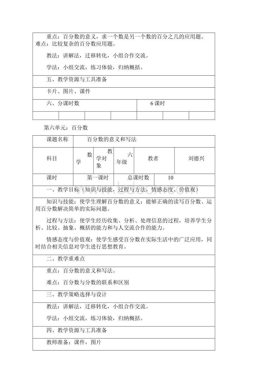 人教版六年级数学上册第六单元表格式教学设计Word文档格式.docx_第2页