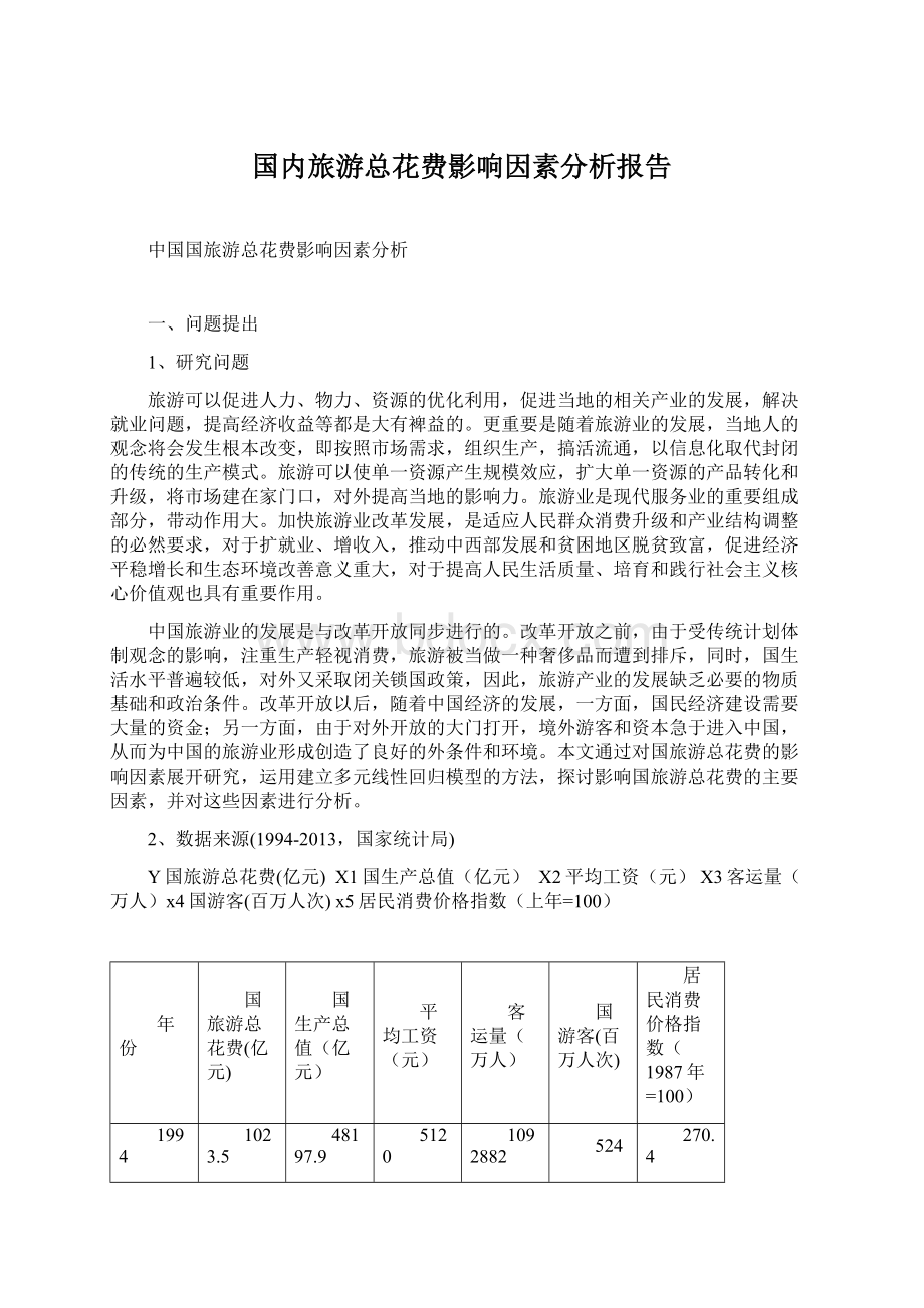 国内旅游总花费影响因素分析报告.docx_第1页