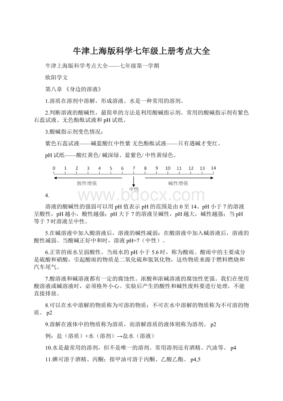 牛津上海版科学七年级上册考点大全Word下载.docx