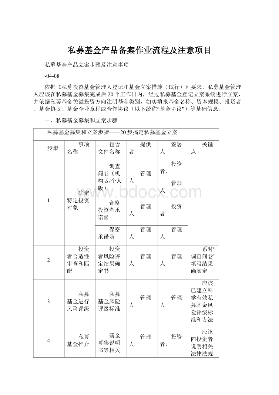 私募基金产品备案作业流程及注意项目Word格式文档下载.docx_第1页