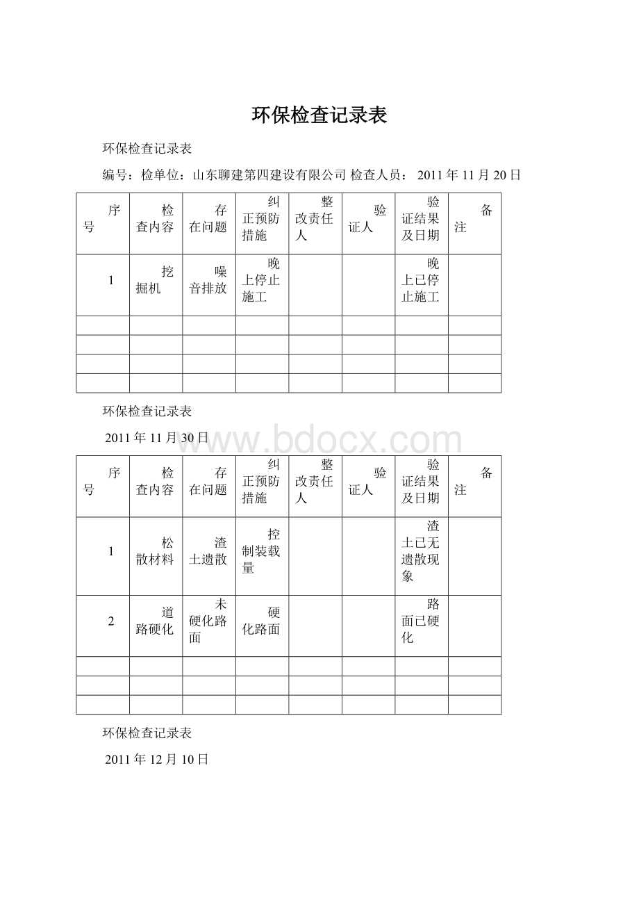 环保检查记录表Word格式文档下载.docx