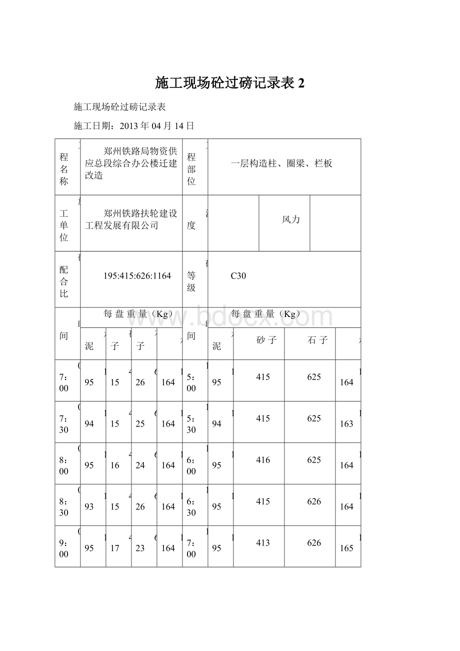 施工现场砼过磅记录表 2文档格式.docx