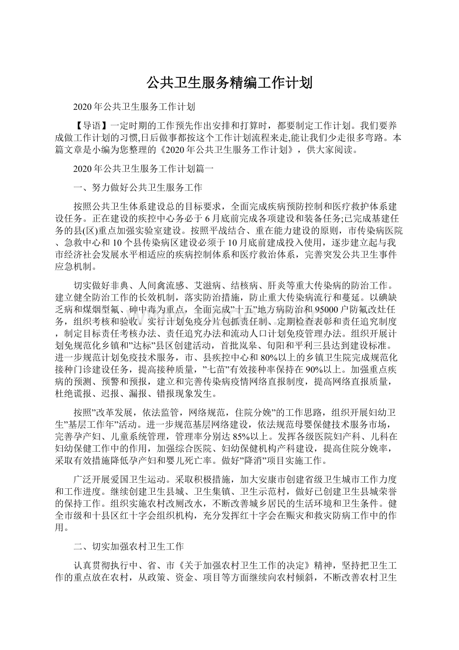 公共卫生服务精编工作计划Word下载.docx