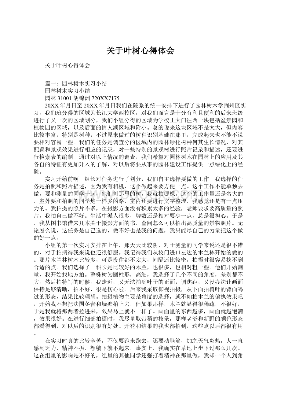 关于叶树心得体会.docx