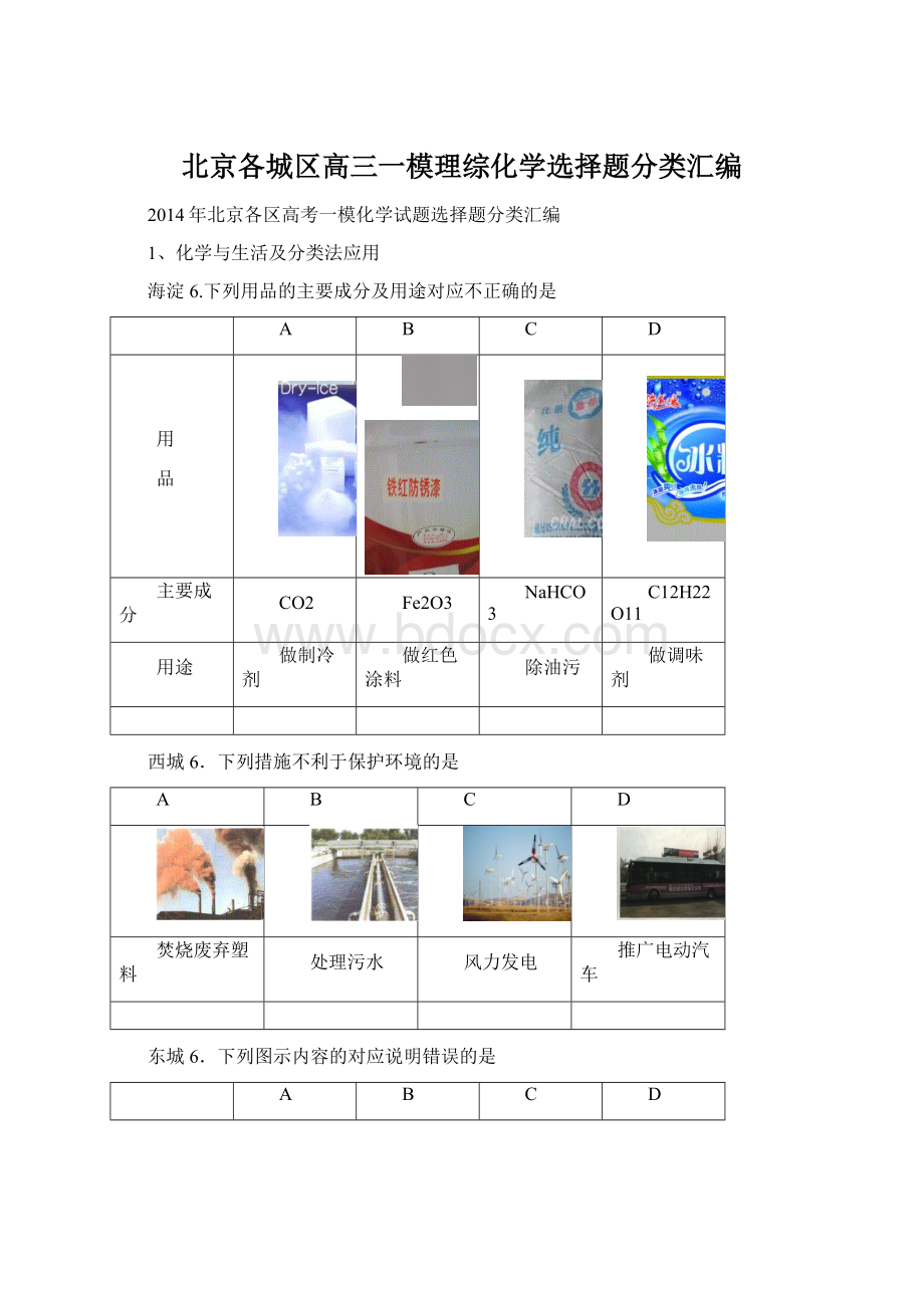 北京各城区高三一模理综化学选择题分类汇编.docx_第1页