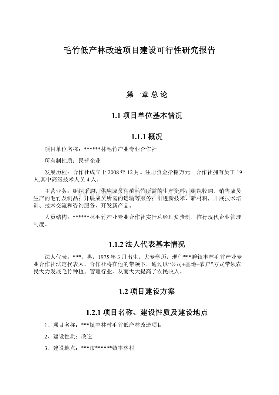 毛竹低产林改造项目建设可行性研究报告文档格式.docx_第1页