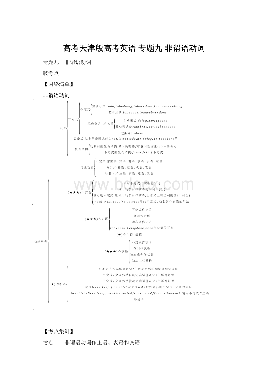 高考天津版高考英语 专题九 非谓语动词.docx