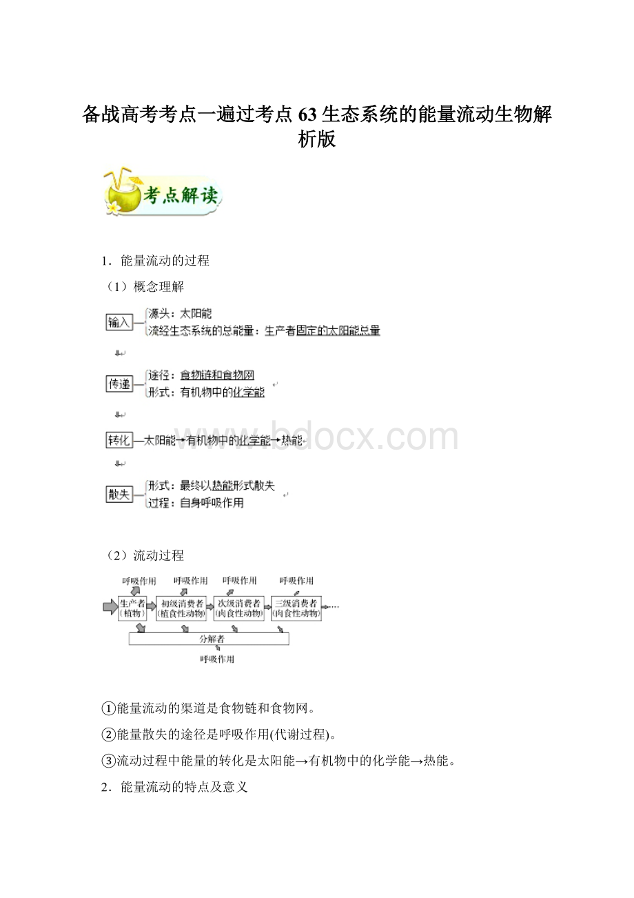 备战高考考点一遍过考点63生态系统的能量流动生物解析版文档格式.docx_第1页