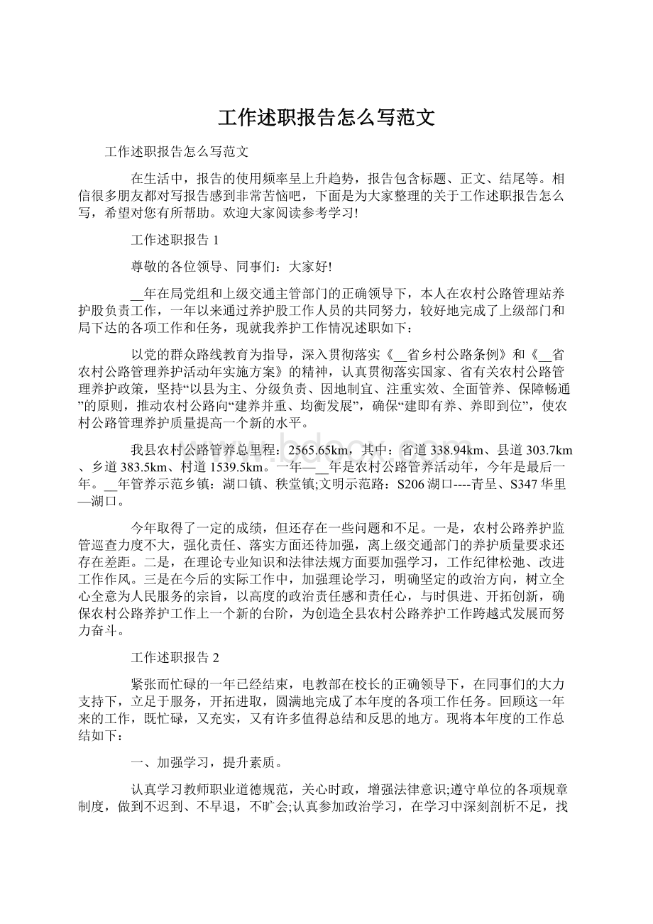 工作述职报告怎么写范文文档格式.docx