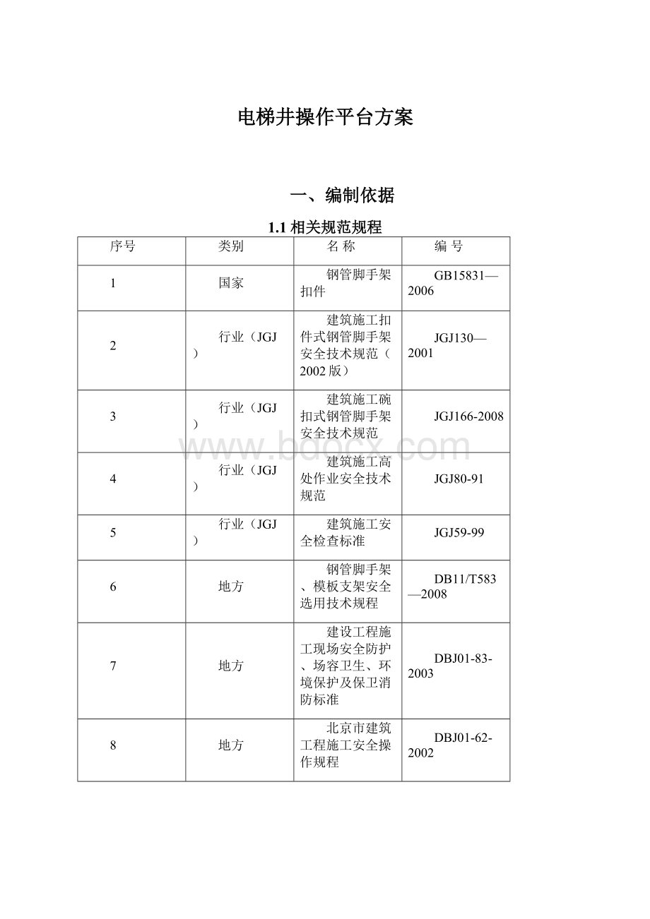 电梯井操作平台方案.docx_第1页