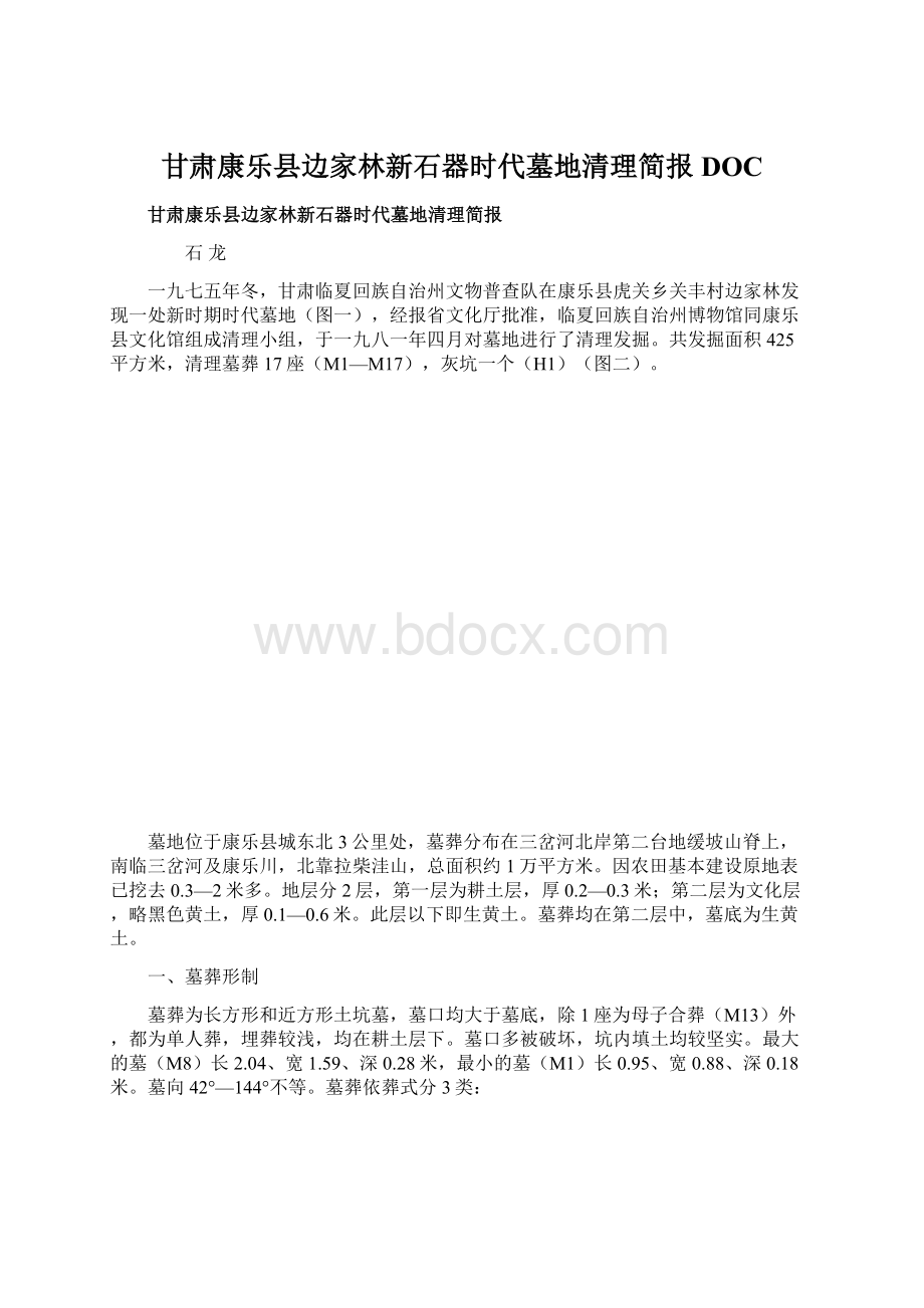 甘肃康乐县边家林新石器时代墓地清理简报DOCWord下载.docx