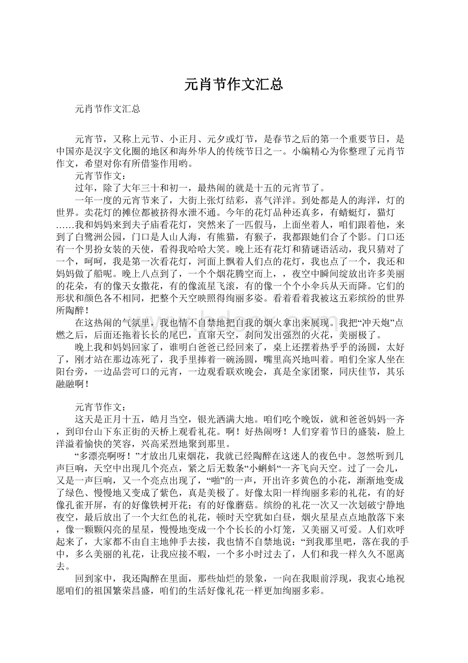 元肖节作文汇总Word文档下载推荐.docx