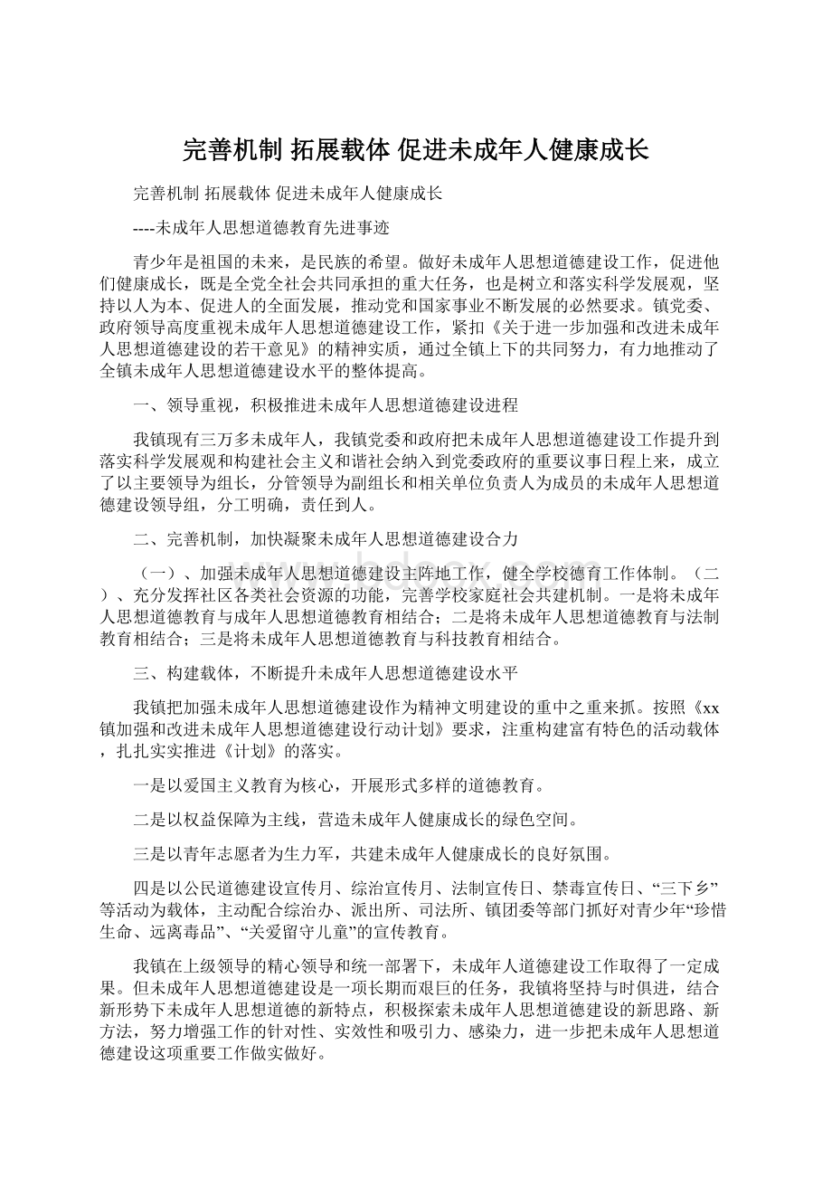 完善机制 拓展载体 促进未成年人健康成长.docx_第1页