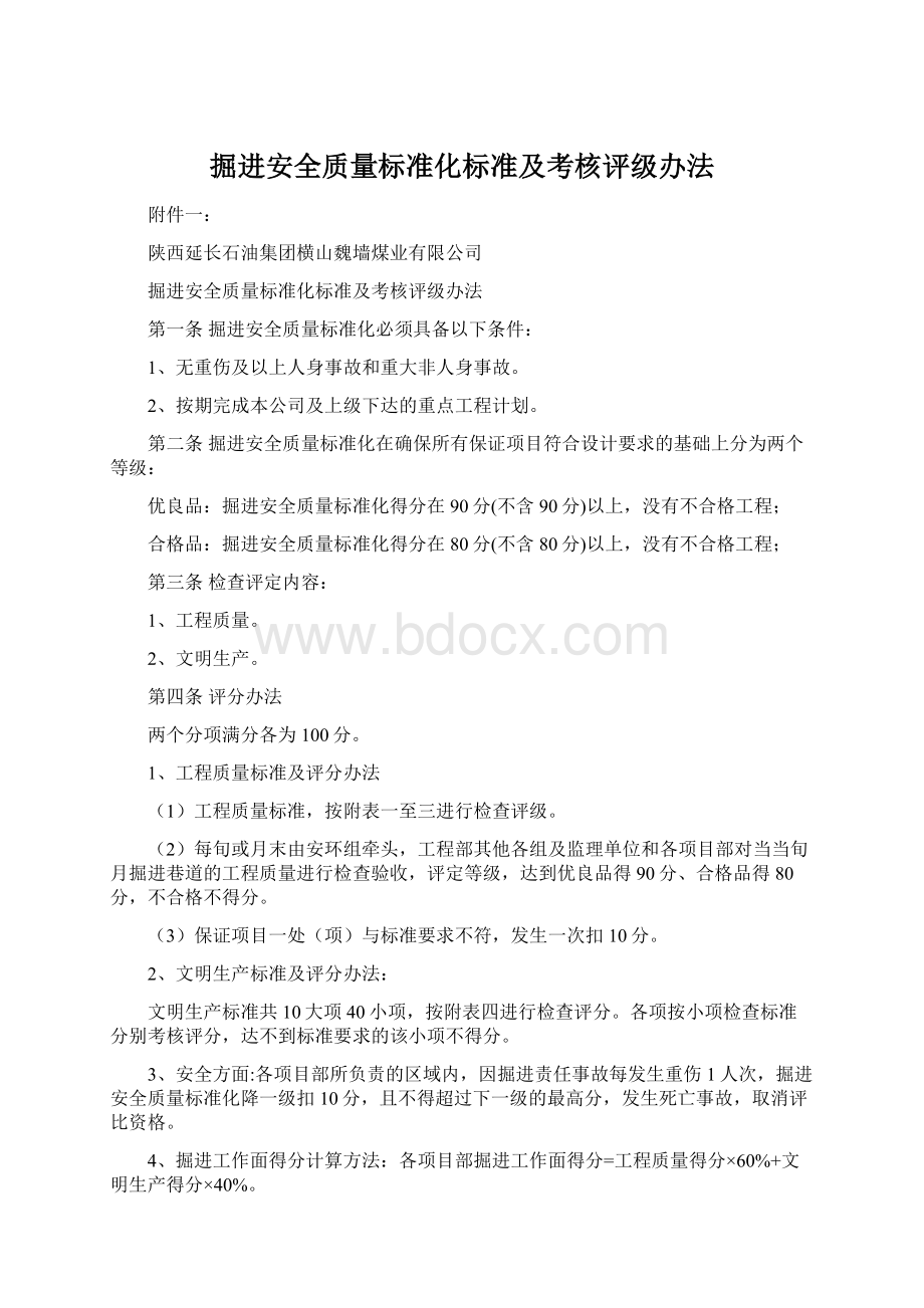 掘进安全质量标准化标准及考核评级办法.docx_第1页