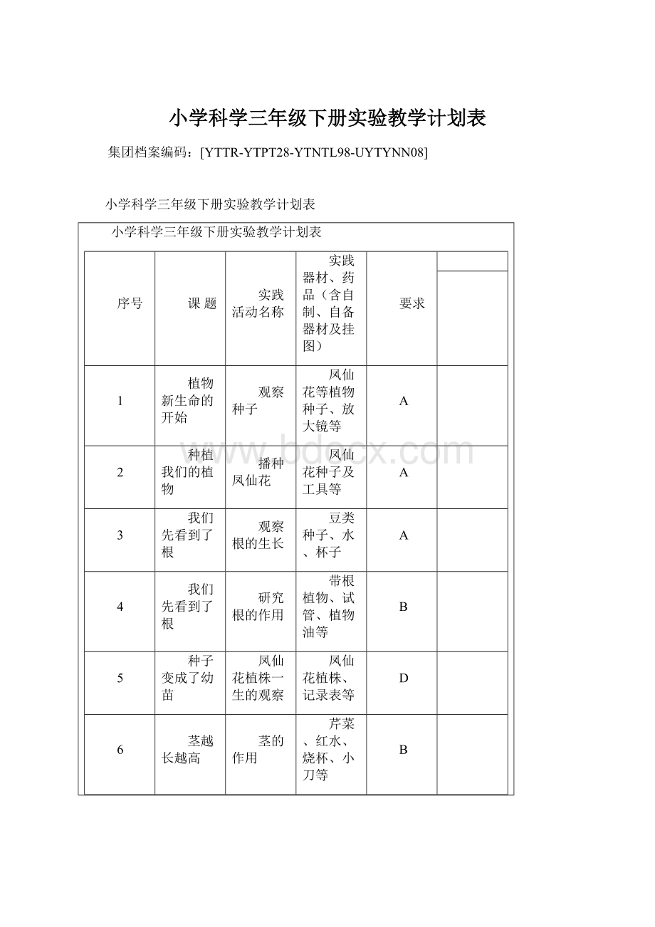 小学科学三年级下册实验教学计划表.docx