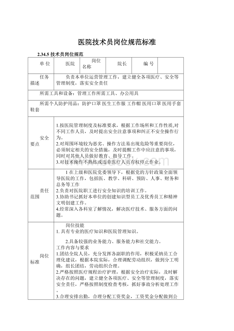 医院技术员岗位规范标准.docx_第1页