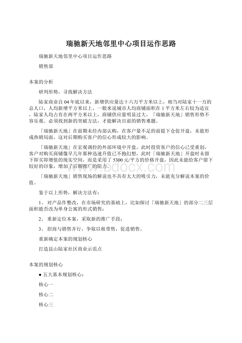 瑞驰新天地邻里中心项目运作思路.docx