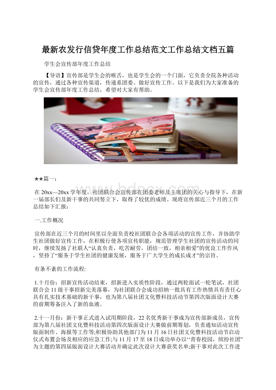 最新农发行信贷年度工作总结范文工作总结文档五篇Word文件下载.docx