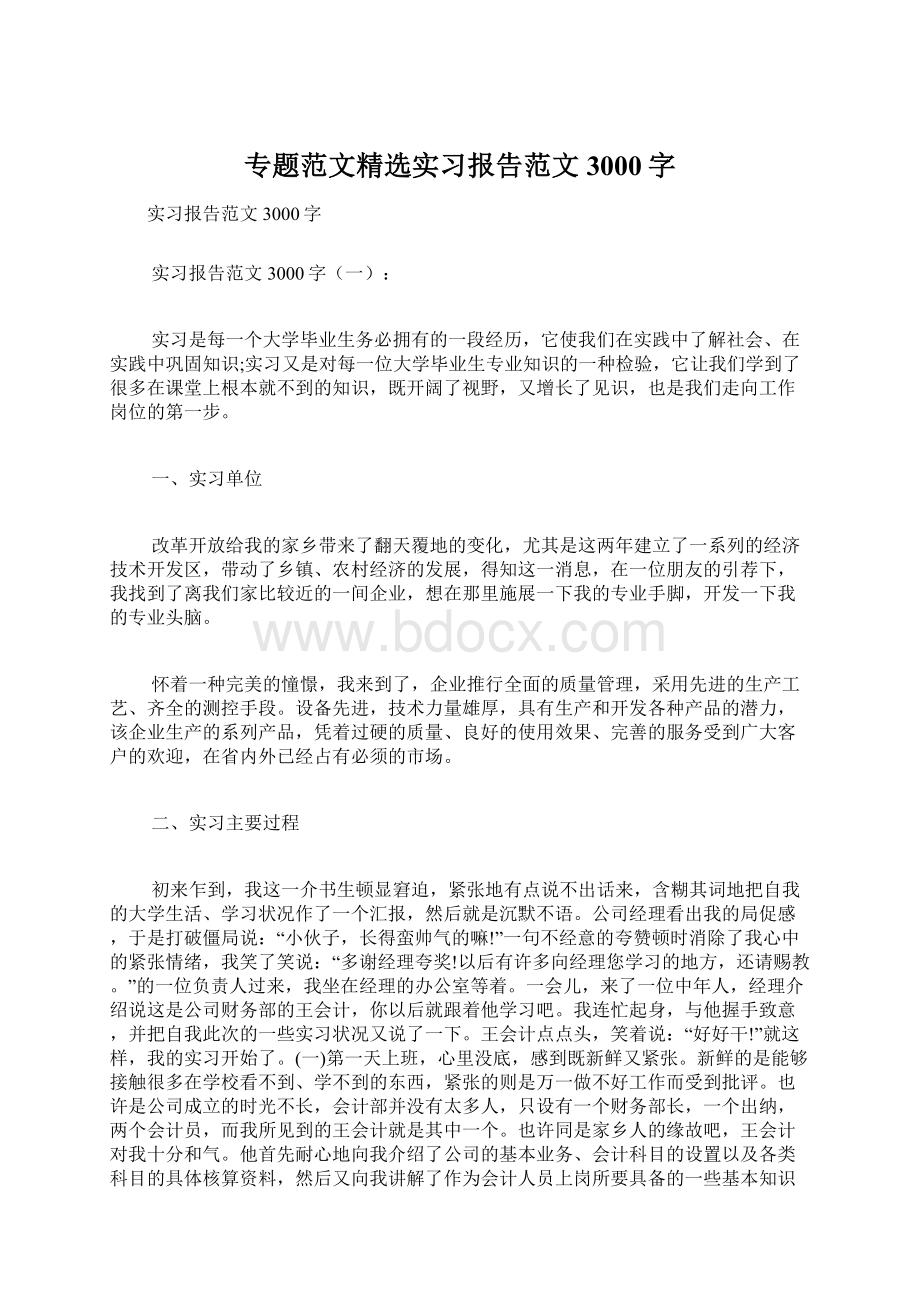 专题范文精选实习报告范文3000字.docx