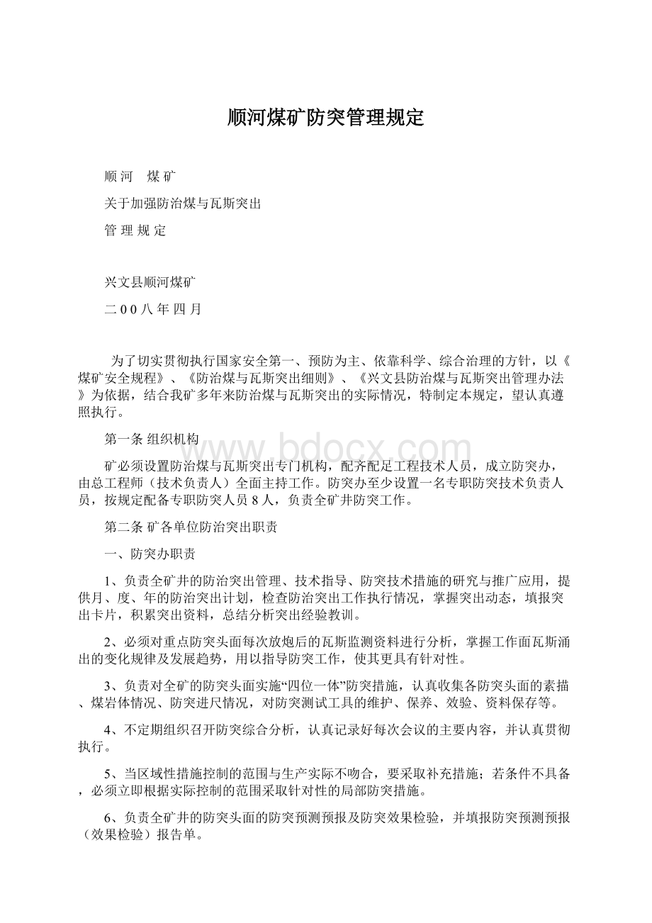 顺河煤矿防突管理规定Word文件下载.docx