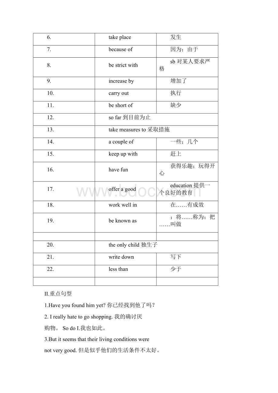 仁爱英语九年级上册重点词组和重点句型归纳打印版讲课教案Word格式.docx_第3页