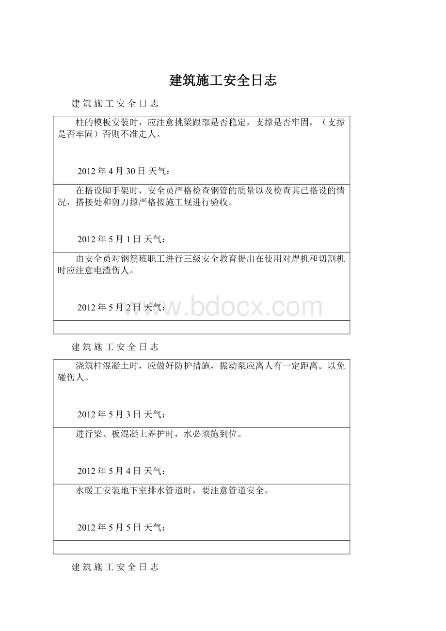 建筑施工安全日志.docx_第1页