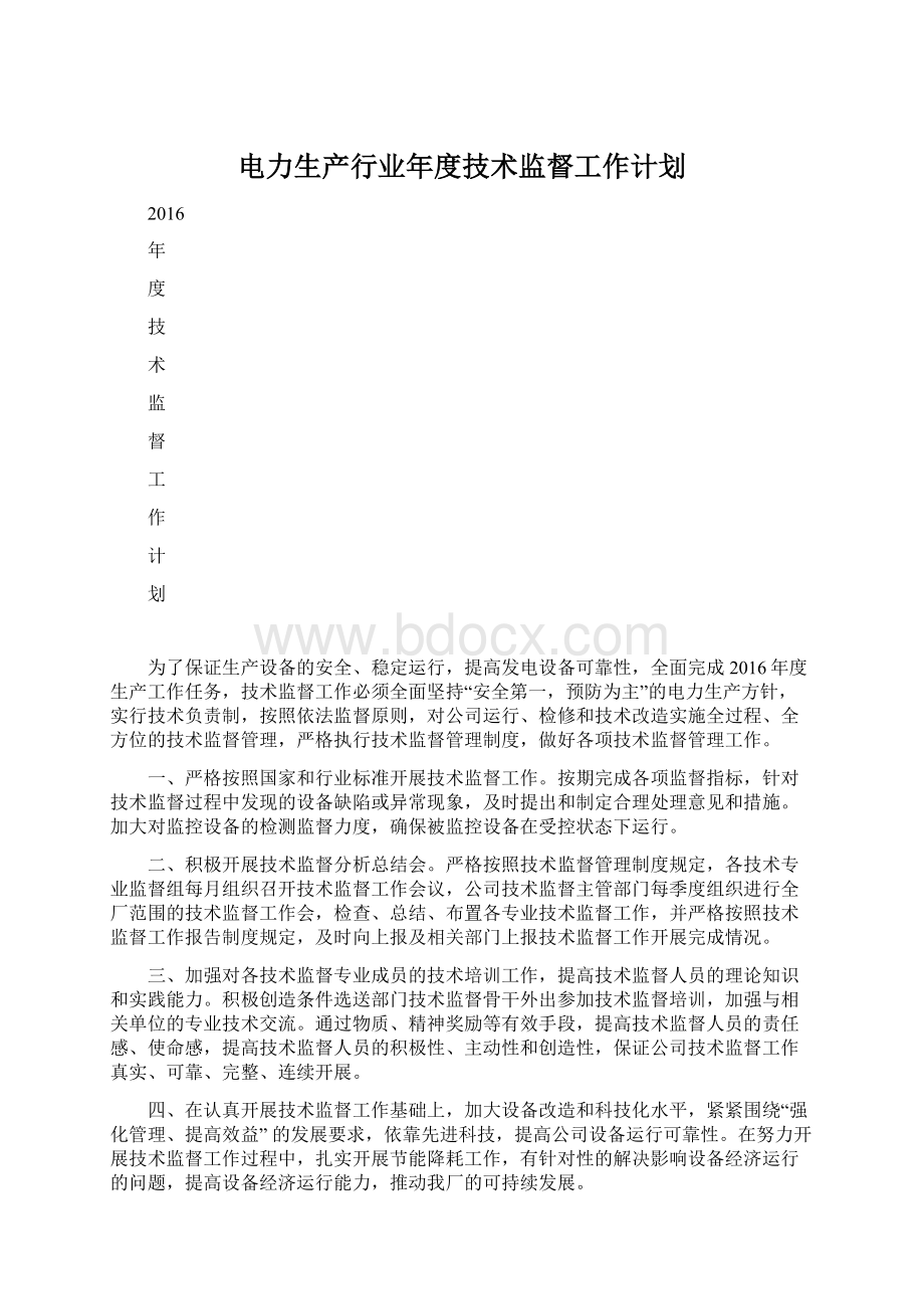 电力生产行业年度技术监督工作计划Word文档格式.docx