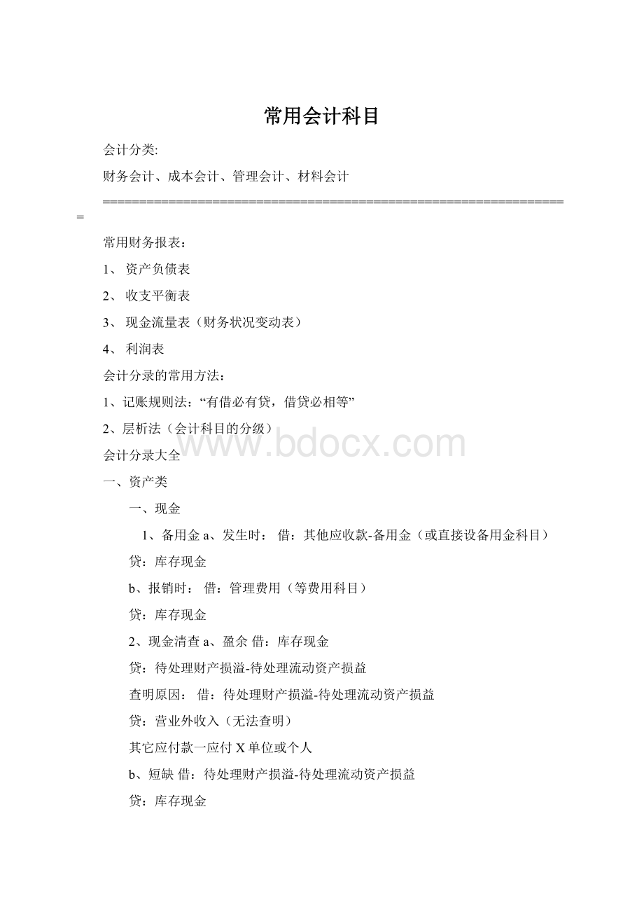 常用会计科目Word格式.docx