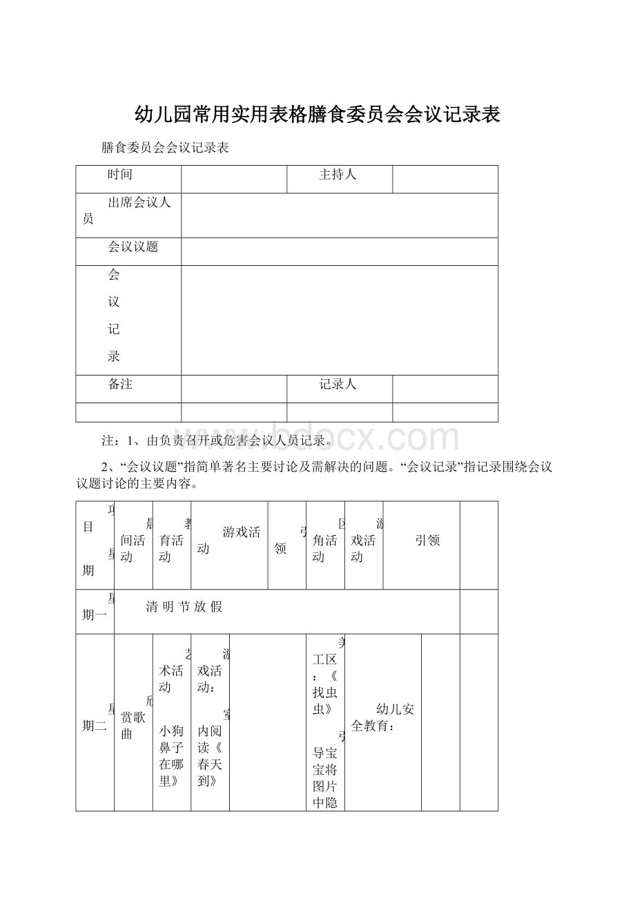 幼儿园常用实用表格膳食委员会会议记录表.docx