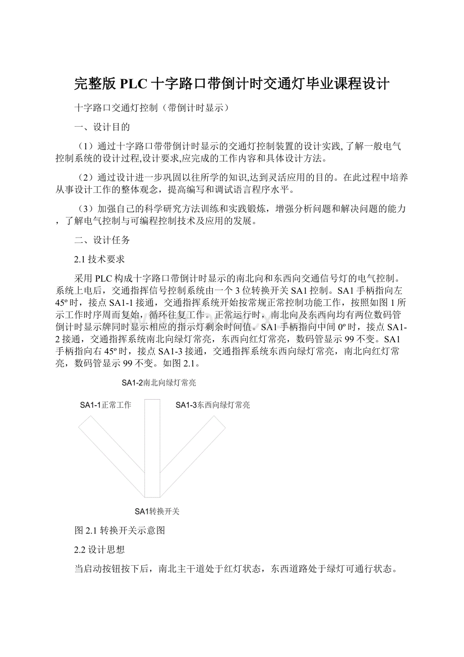 完整版PLC十字路口带倒计时交通灯毕业课程设计.docx_第1页