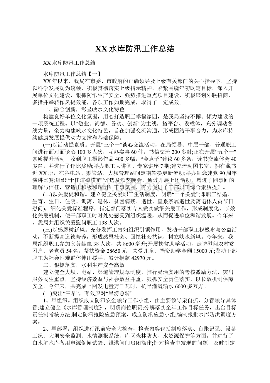 XX水库防汛工作总结Word格式.docx_第1页