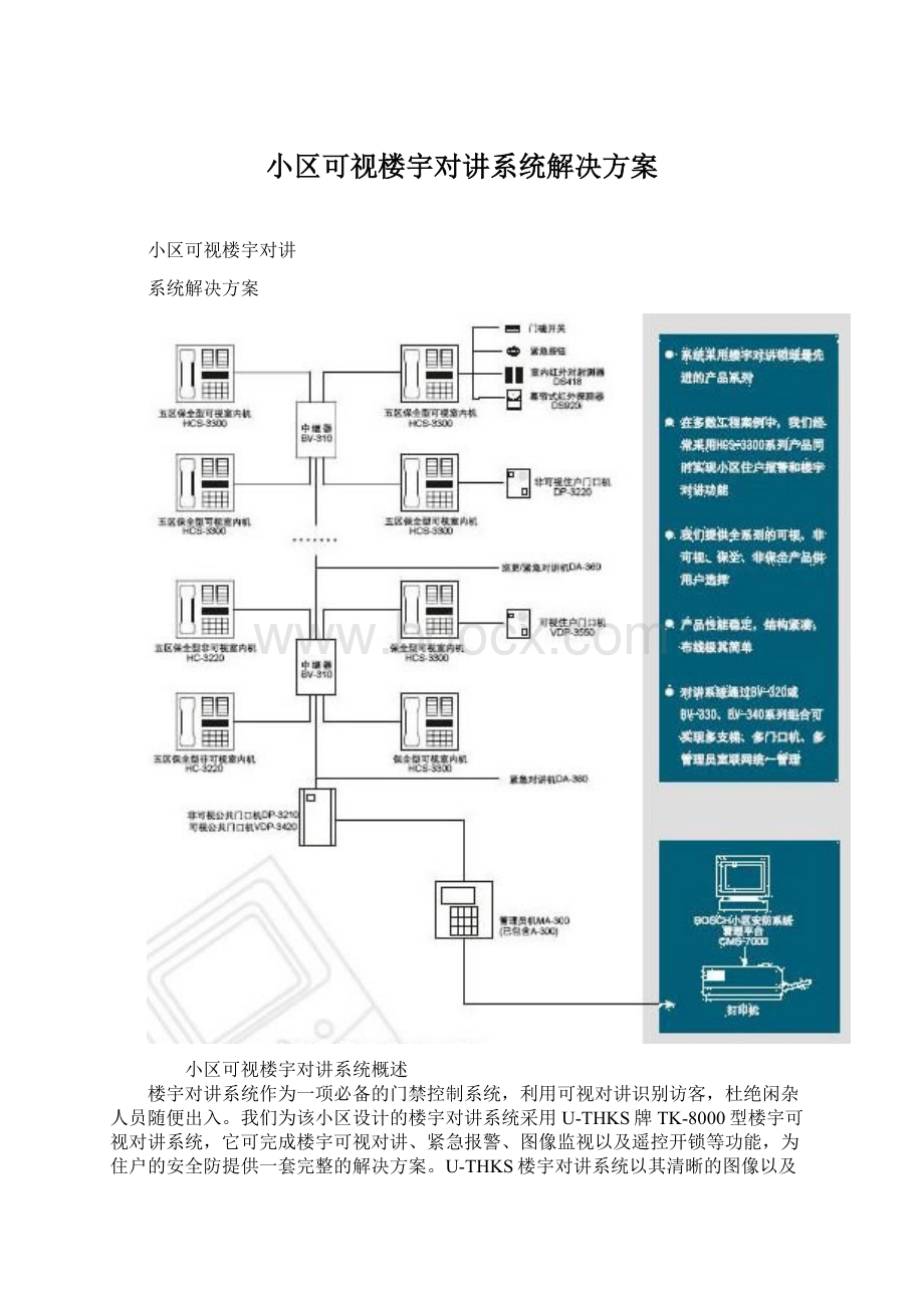 小区可视楼宇对讲系统解决方案Word格式文档下载.docx_第1页