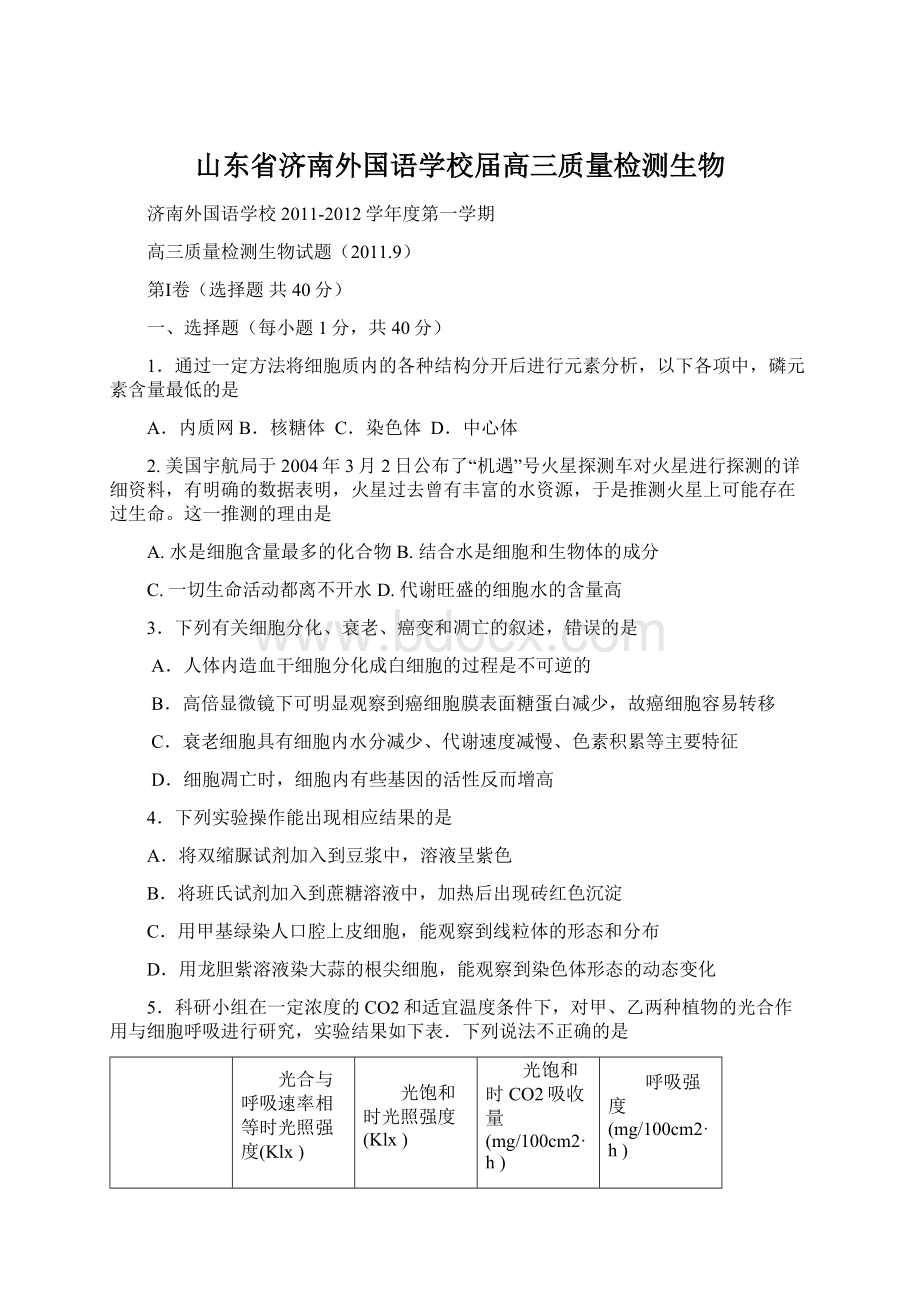 山东省济南外国语学校届高三质量检测生物Word文档格式.docx_第1页