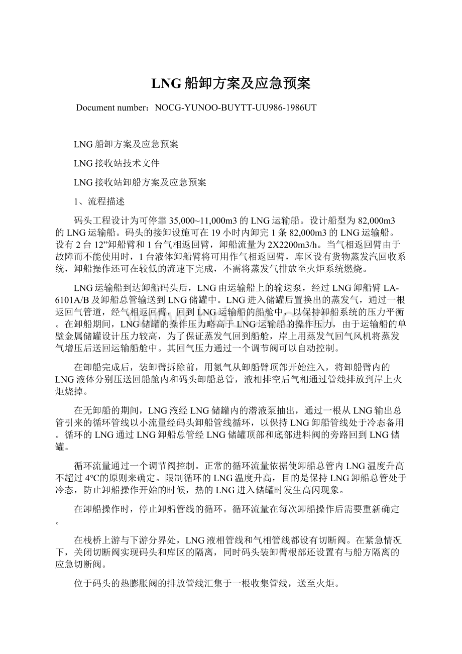 LNG船卸方案及应急预案Word格式.docx