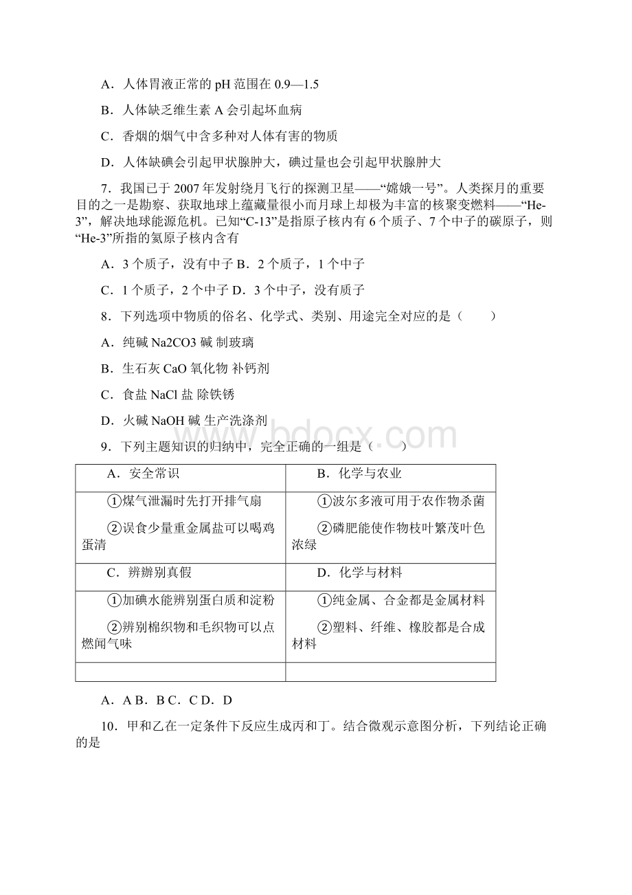 山东省泰安市肥城届九年级中考二模化学试题 答案和解析Word下载.docx_第2页