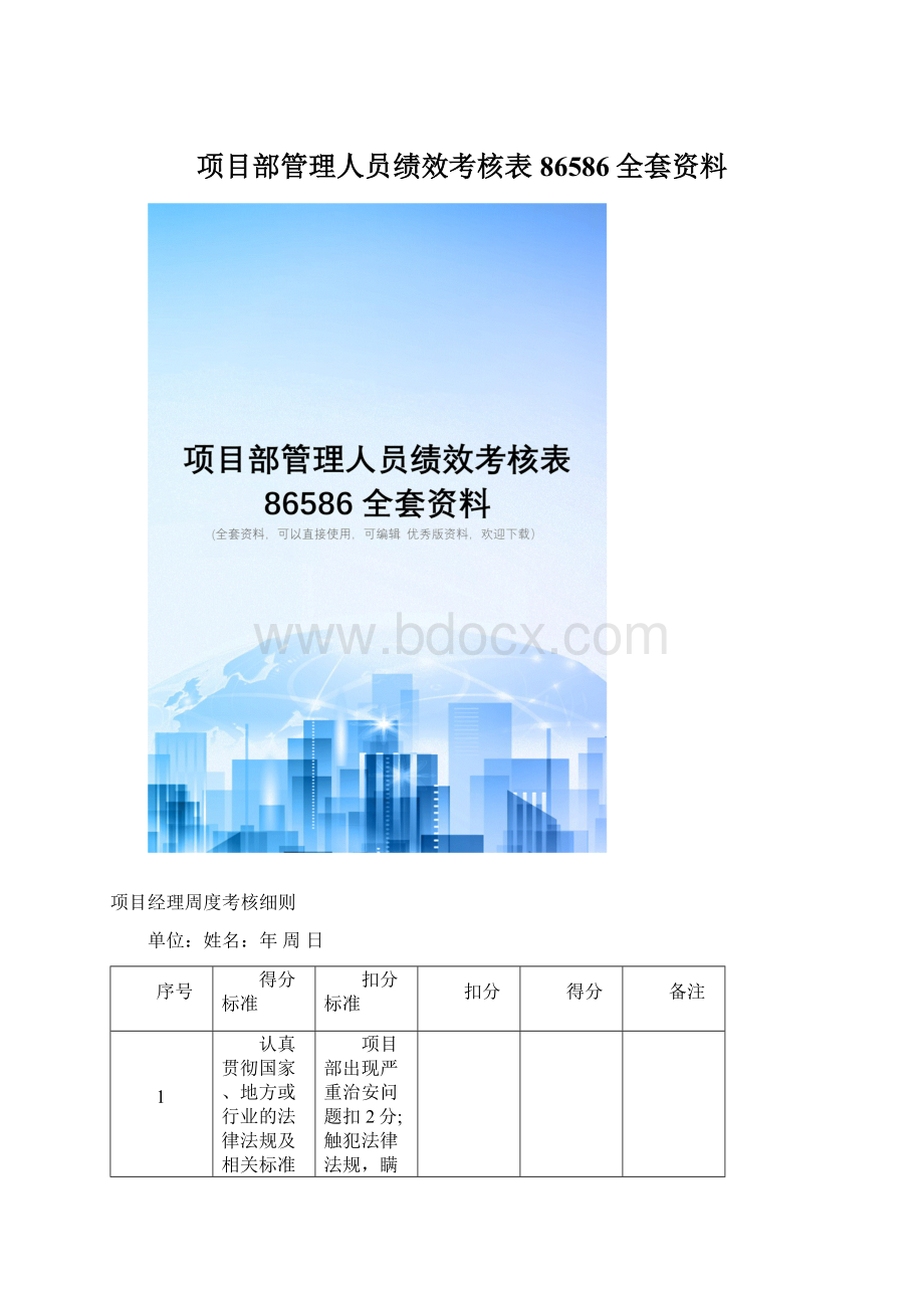 项目部管理人员绩效考核表86586全套资料Word格式.docx