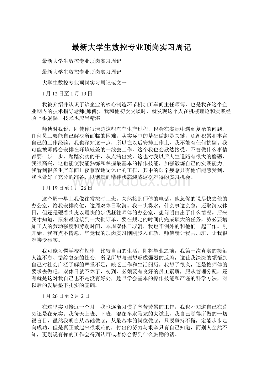 最新大学生数控专业顶岗实习周记Word文件下载.docx_第1页