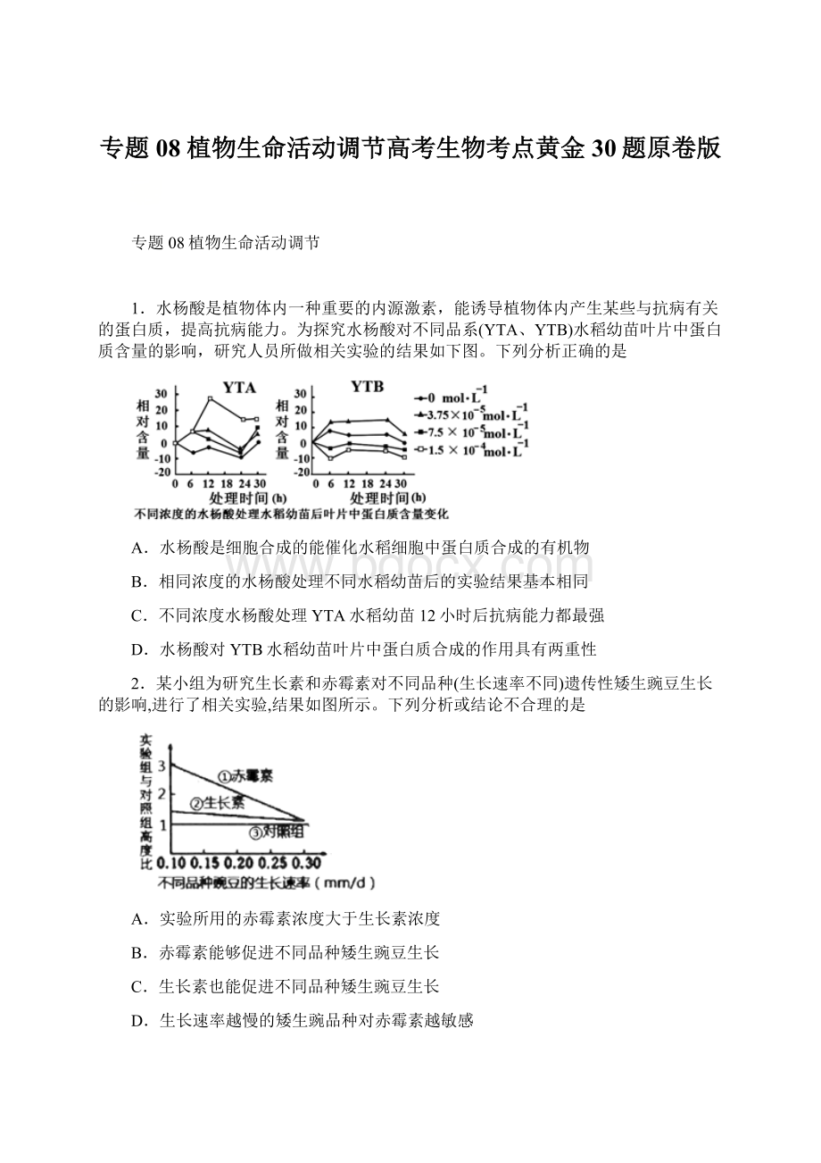 专题08 植物生命活动调节高考生物考点黄金30题原卷版.docx_第1页