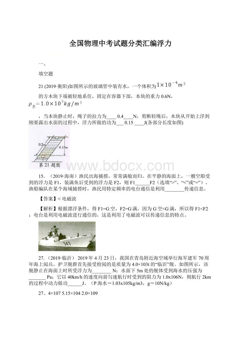 全国物理中考试题分类汇编浮力Word下载.docx