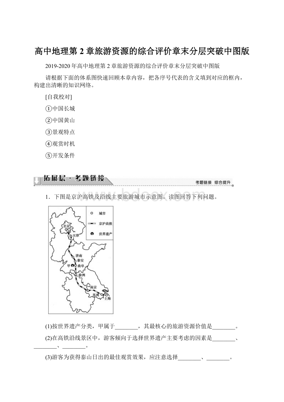 高中地理第2章旅游资源的综合评价章末分层突破中图版文档格式.docx_第1页