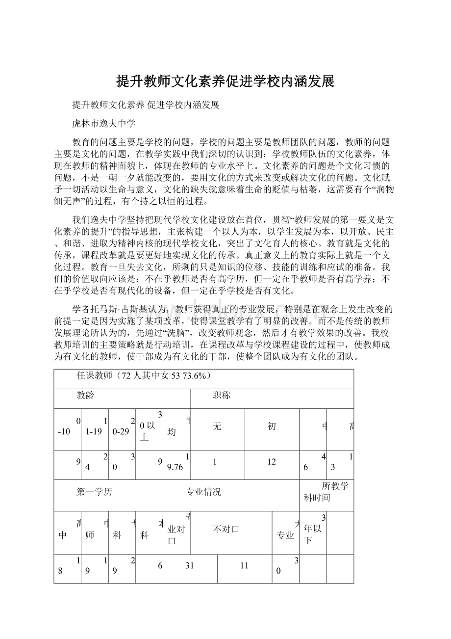 提升教师文化素养促进学校内涵发展Word文档格式.docx_第1页