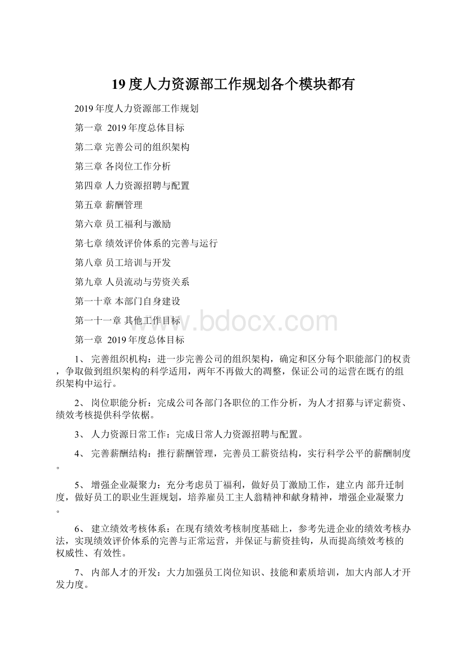 19度人力资源部工作规划各个模块都有Word文档格式.docx